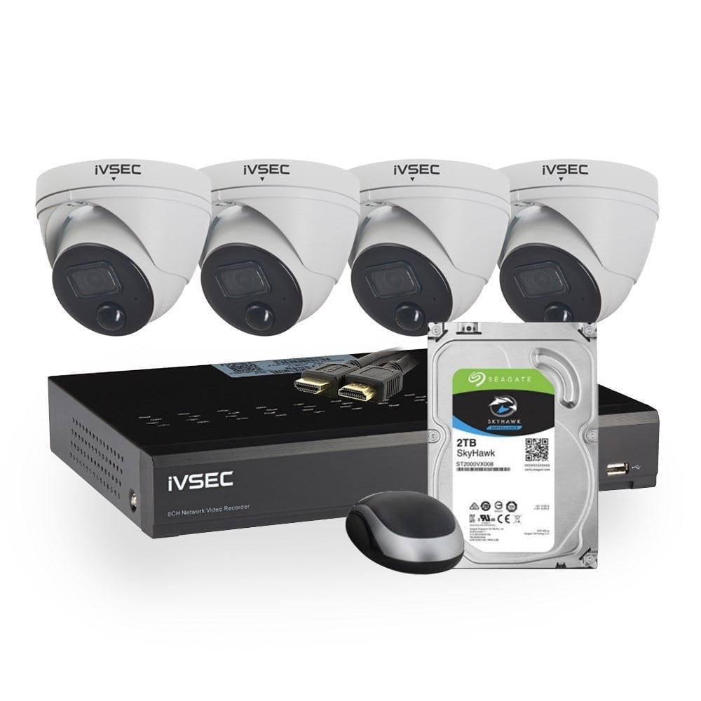 IVSEC Kit 4 X 8MP Cameras, NVR 8 PoE+ Ports, 4K, 2TB, AI