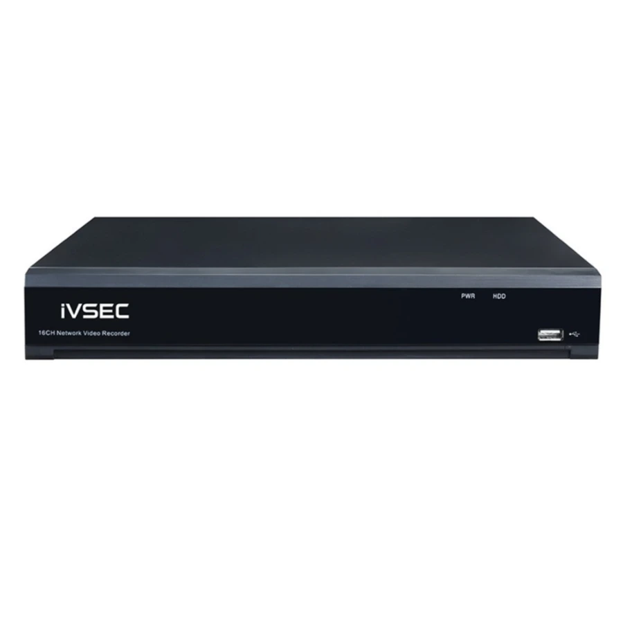 IVSEC NVR, 16 Ch, 8MP, 16 PoE+ Ports, 2 Bays, H265, 4K HDMI, IVS