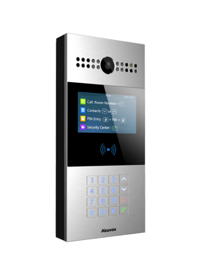 Akuvox R28A Smart SIP Video intercom, with keypad, card reader, and colour screen, mount included