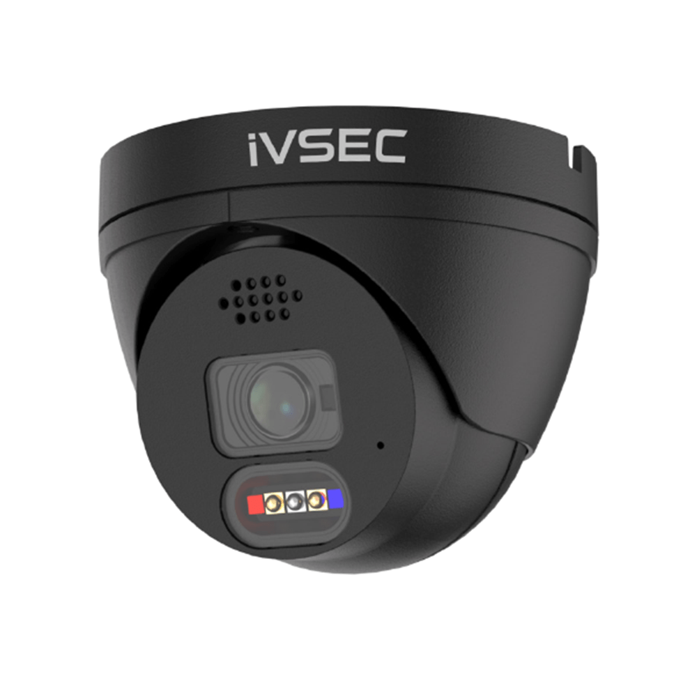 IVSEC Turret IP Cam, 8MP, Fixed Lens, IP66, 25m IR, Active Deterrent - Black