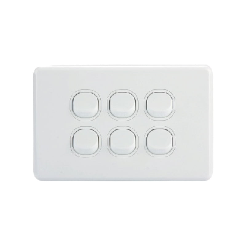 AVOL 6 Gang Light Switch 10A | White | Horizontal