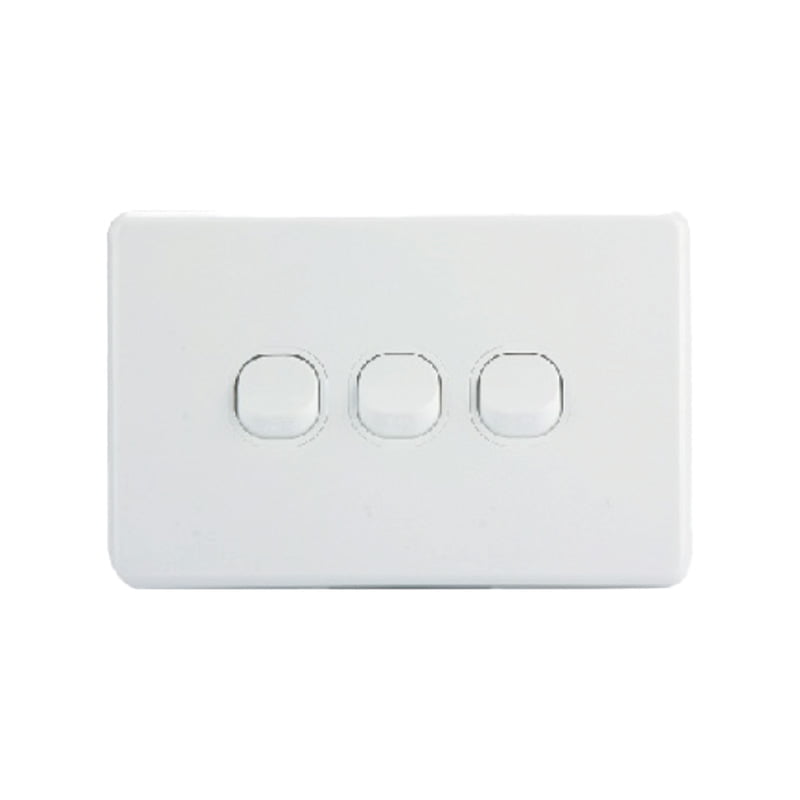 AVOL 3 Gang Light Switch 10A | White | Horizontal