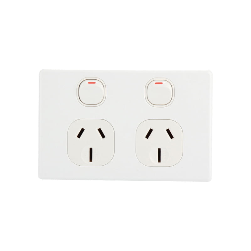 AVOL Power Point 2 Gang Double Pole | Left 10A, Right 15A | 250VAC | White | Horizontal