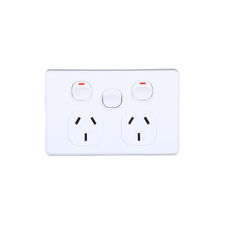 AVOL Power Point 2 Gang Double Pole | 1 Extra Switch | 250VAC 10A | White | Horizontal