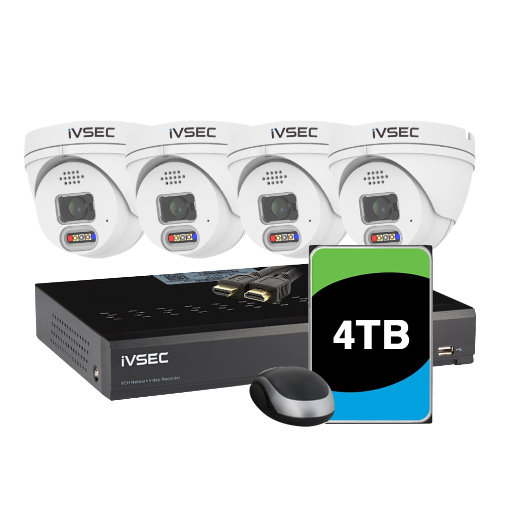 IVSEC CCTV Kit 4, 4 x 5MP IP Cam with Advanced Deterrence, 8 x PoE NVR, 4TB