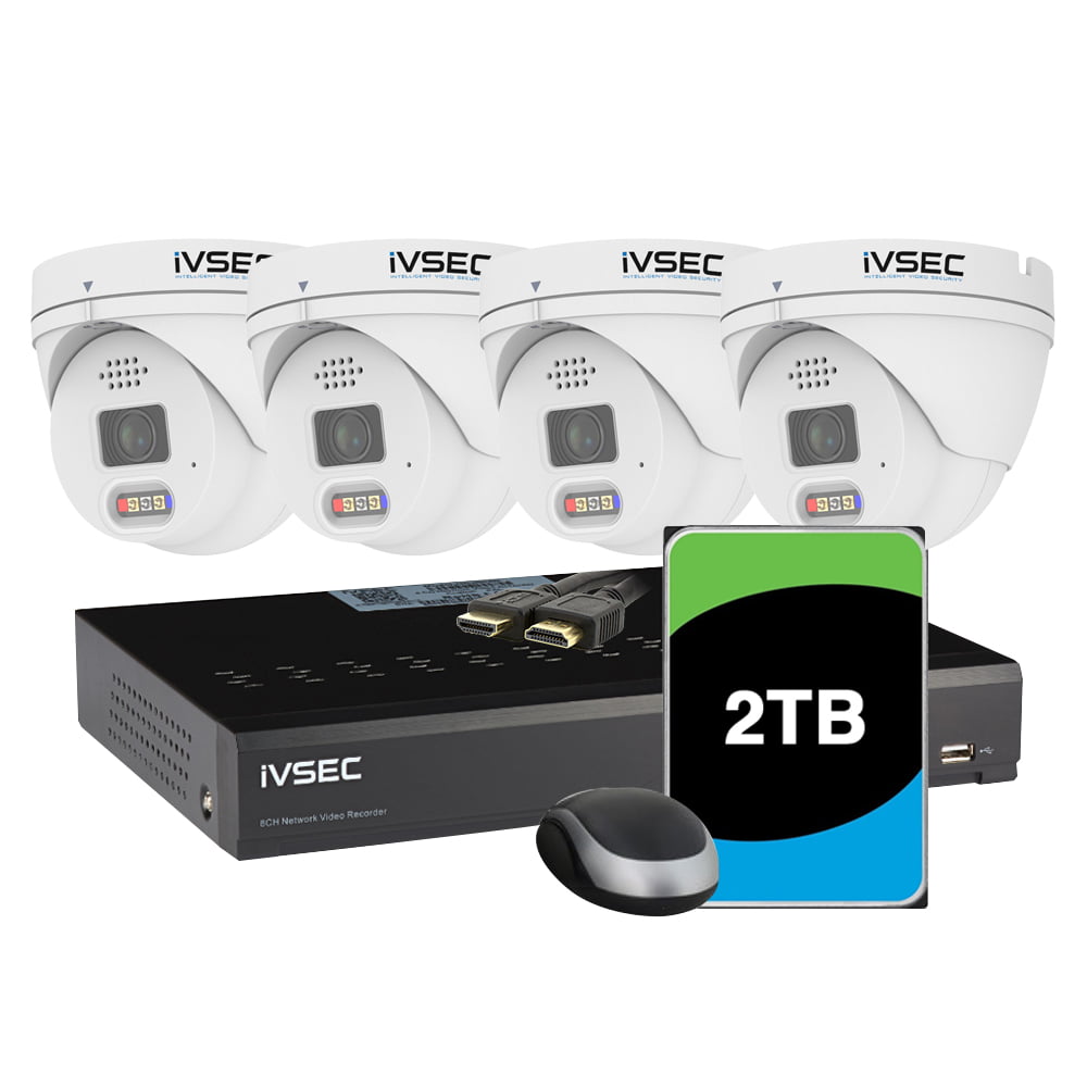 IVSEC CCTV Kit 4 x 12MP IP Cam Advanced Deterrence, 8 x PoE NVR with 2TB