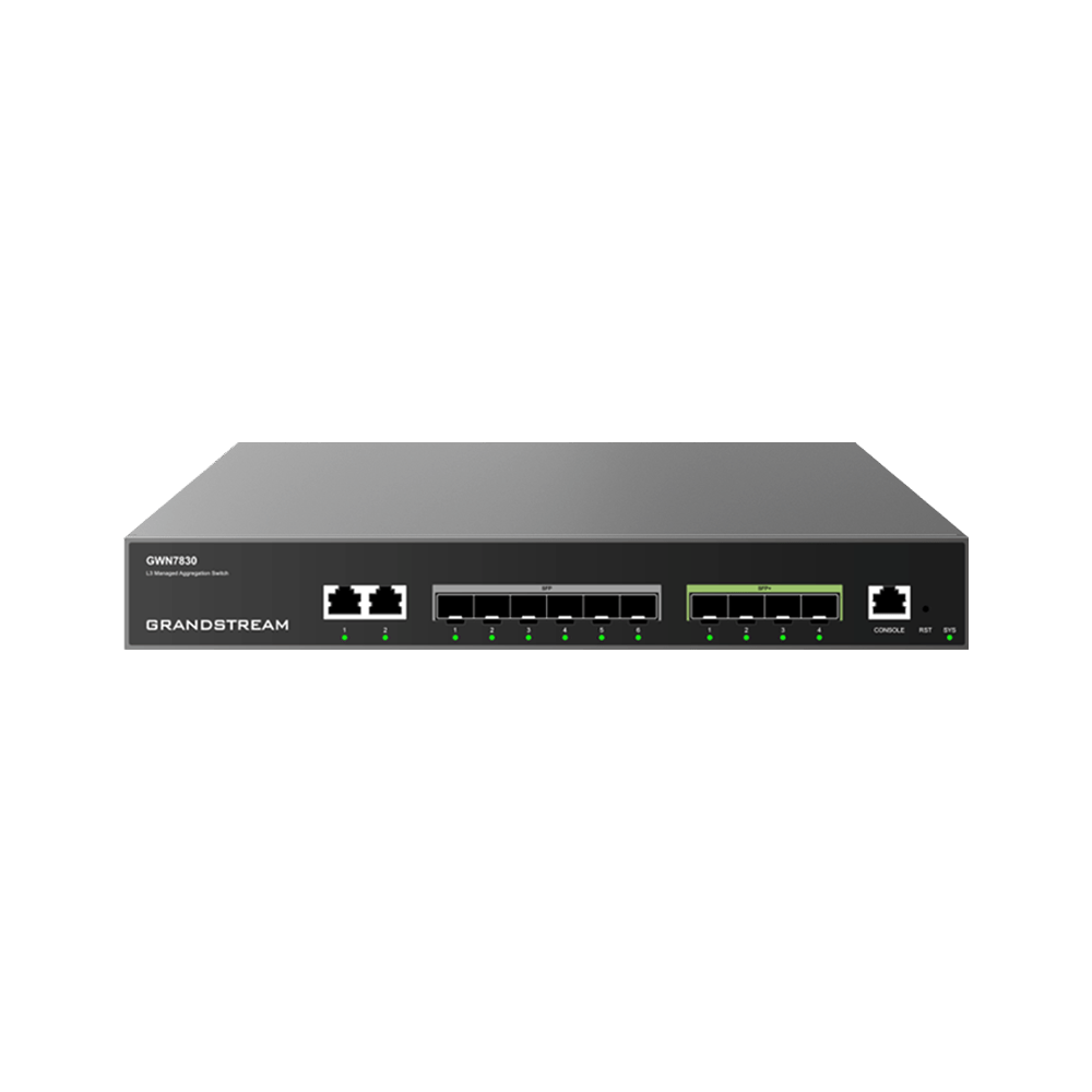 GWN7830 - Enterprise Layer 3 Managed Aggregation Switch, 2 x GBe, 6 x GB SFP, 4 x 10GB SFP+