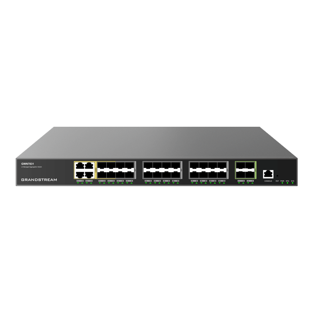 GWN7831 – Enterprise Layer 3 Managed Aggregation Switch, 4 x GBe/SFP Combo, 4 x SFP+, 24 x SFP